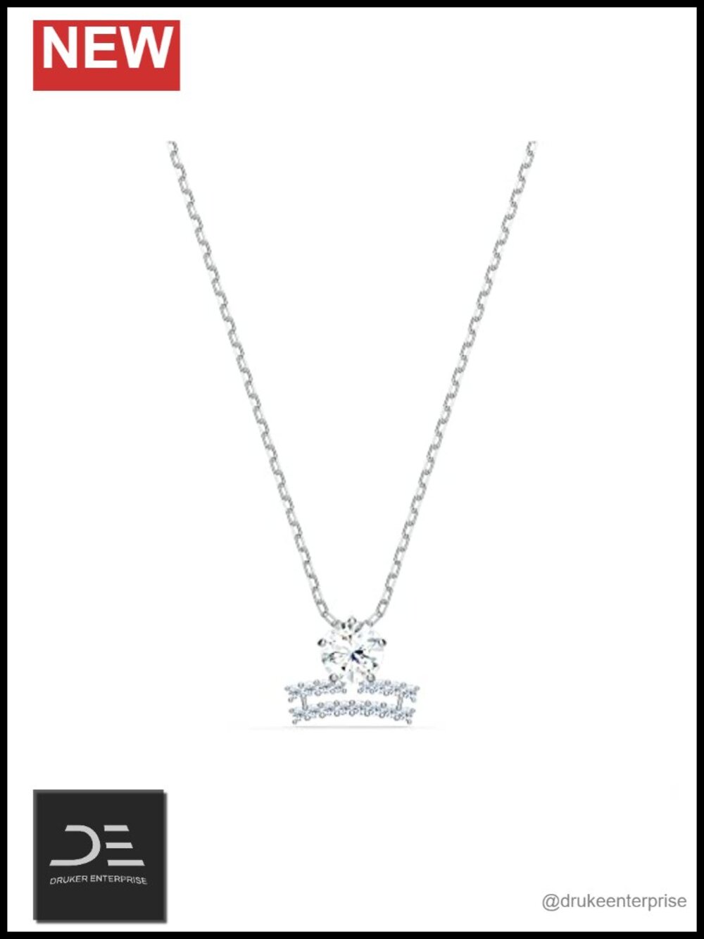 Libra Zodiac Crystal Pendant Necklace Rhodium Plated